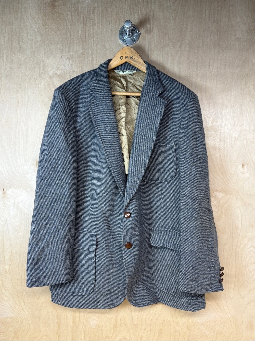 Vintage Izod Lacoste Grey Herringbone Wool Blazer